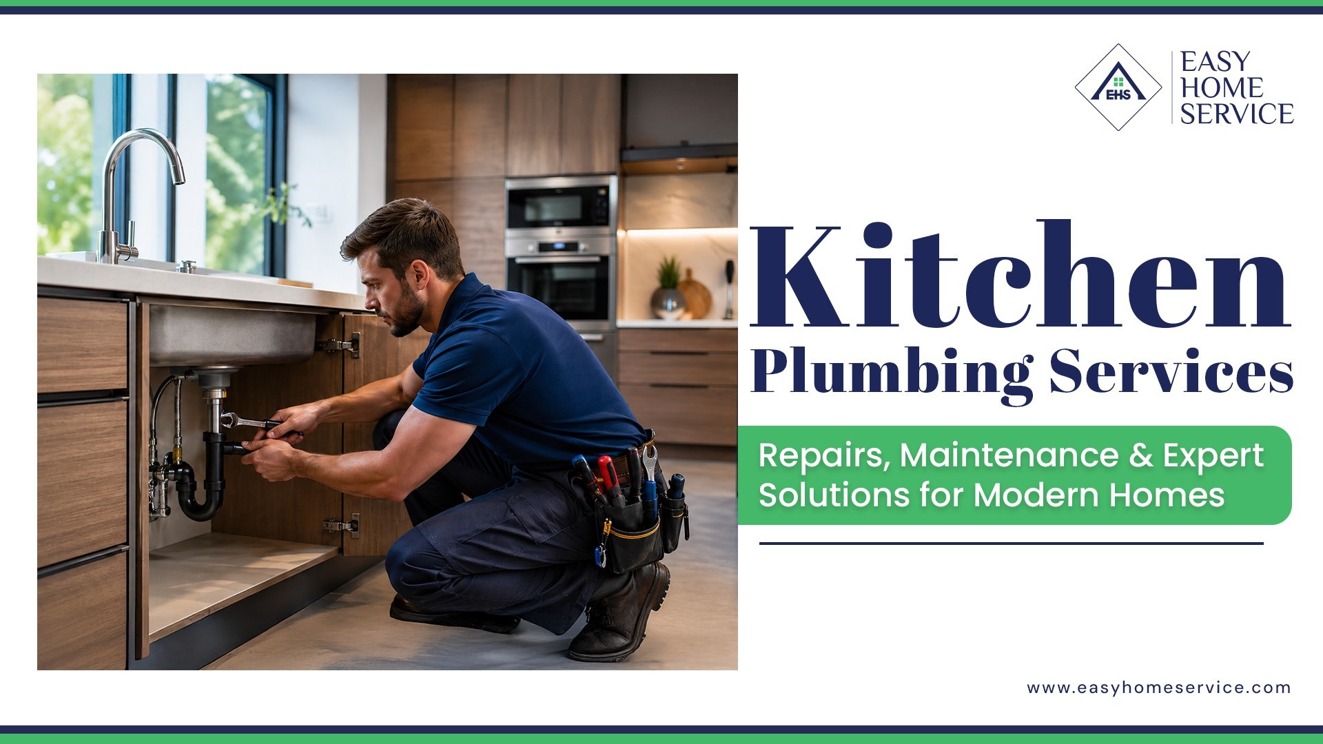 A repairman doing kitchen plumbing services
